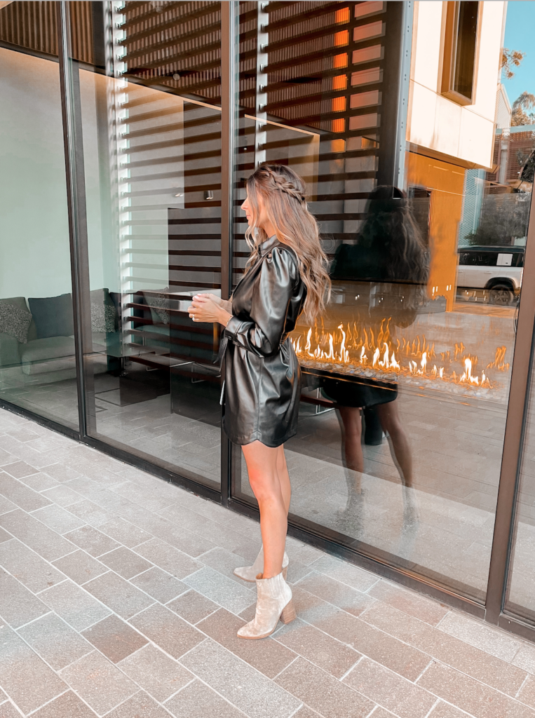 leather dress outfit idea